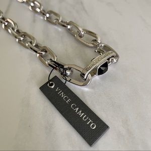 Vince Camuto Silver Chain Necklace Black Stone NWT